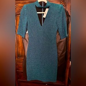 Alice and Olivia Size 4 Deep Sea Green sparkly mini dress